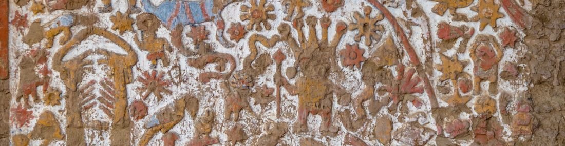 Ancient Mural at Huaca de la Luna archaeological site - Trujillo, Peru